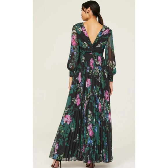 Badgley Mischka Pleated Black Floral Gown Size 4 - Picture 3 of 10